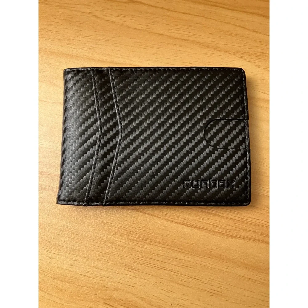 Runbox Mens Carbon Fiber Bifold Wallet Red Leather Interior RFID AirTag Holder